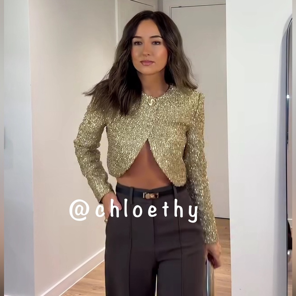 Zara METALLIC THREAD TEXTURED CROPPED JACKET